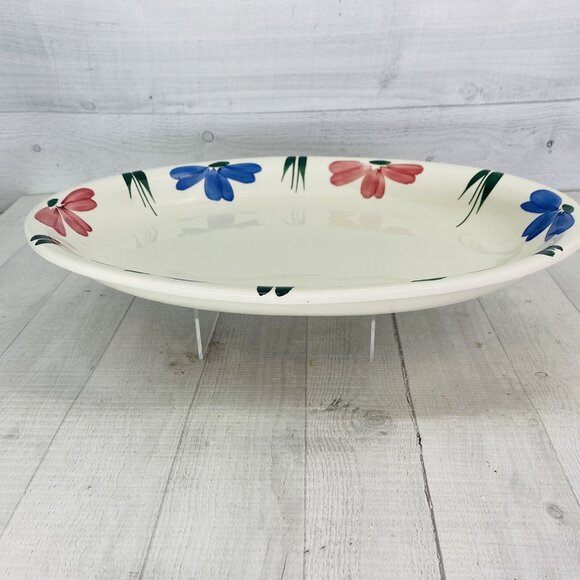 Furio JEWFLORA Italy Blue Pink Flowers Rim Large 16" Deep Dish Serving Platter - Picture 4 of 13